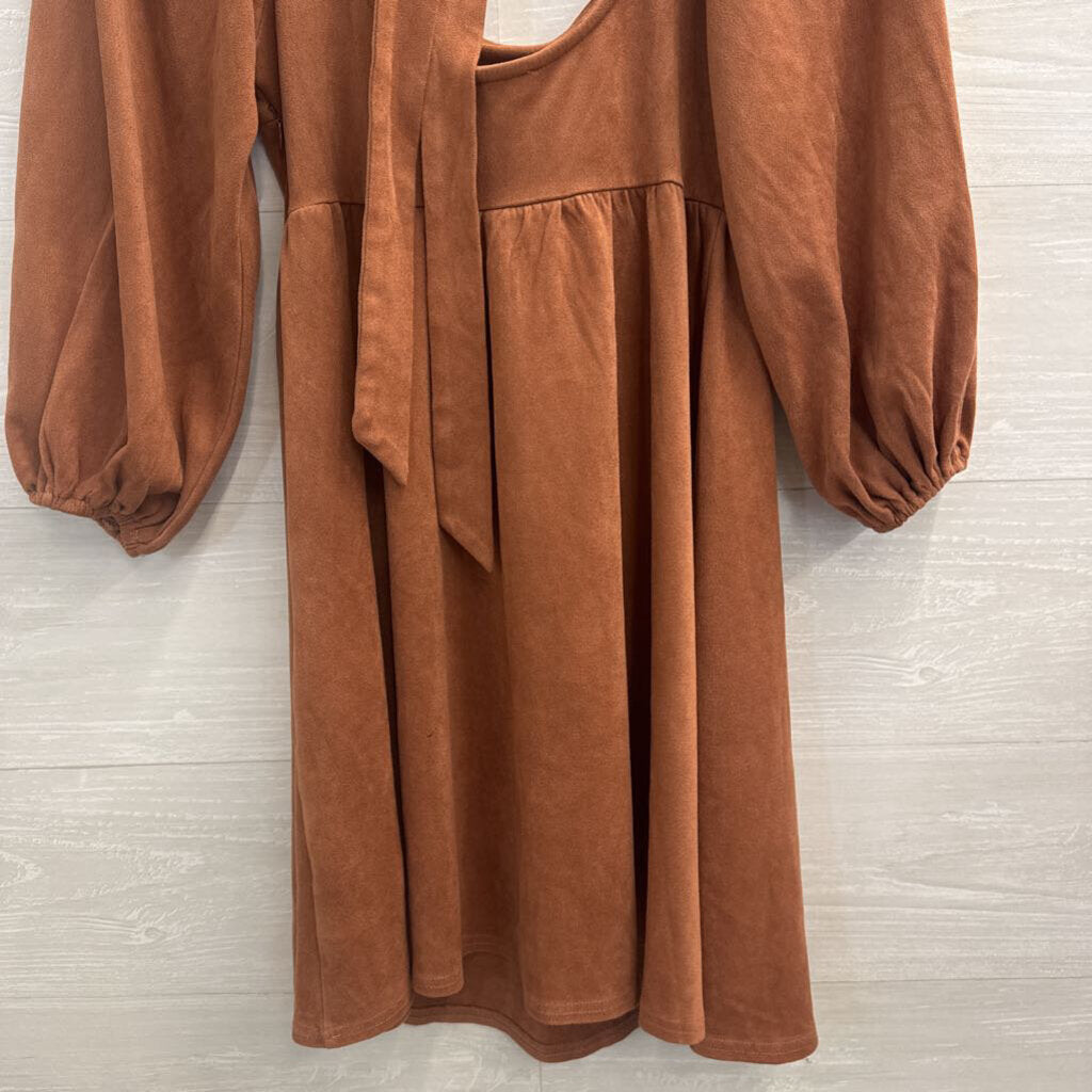Flying Tomato Burnt Orange Soft Suede Long Puff Sleeve Dress Small