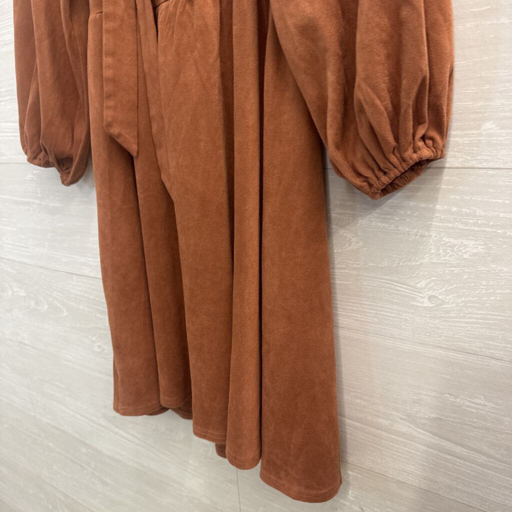 Flying Tomato Burnt Orange Soft Suede Long Puff Sleeve Dress Small