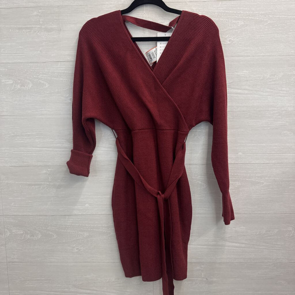 Zesica Burgundy Ribbed Long Sleeve Dress Medium