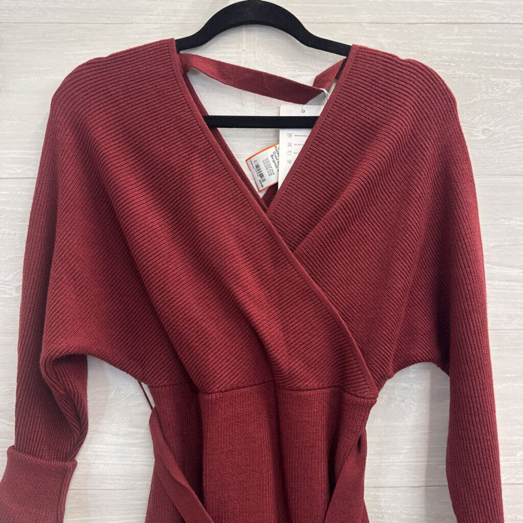 Zesica Burgundy Ribbed Long Sleeve Dress Medium