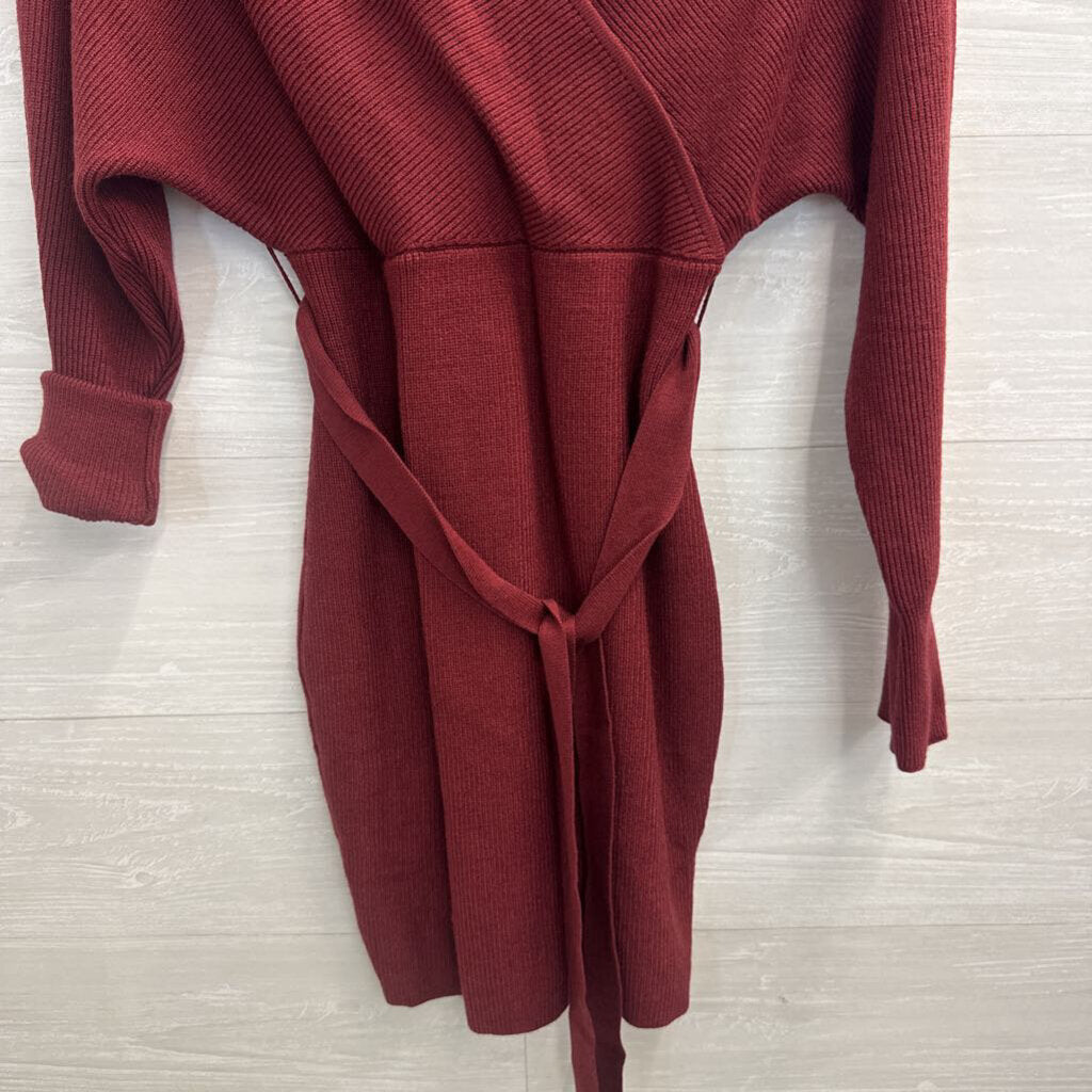 Zesica Burgundy Ribbed Long Sleeve Dress Medium