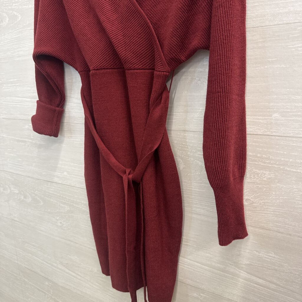 Zesica Burgundy Ribbed Long Sleeve Dress Medium