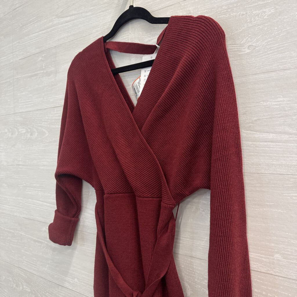 Zesica Burgundy Ribbed Long Sleeve Dress Medium