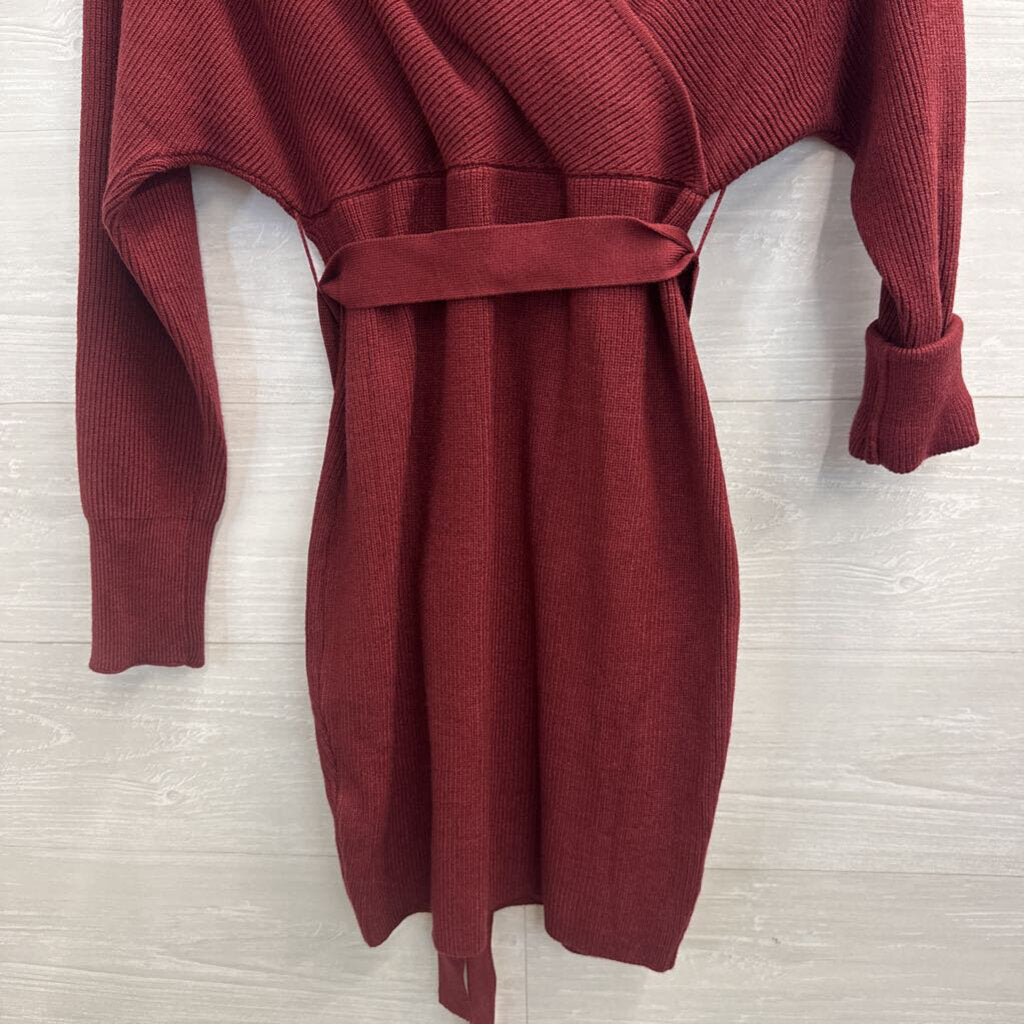 Zesica Burgundy Ribbed Long Sleeve Dress Medium
