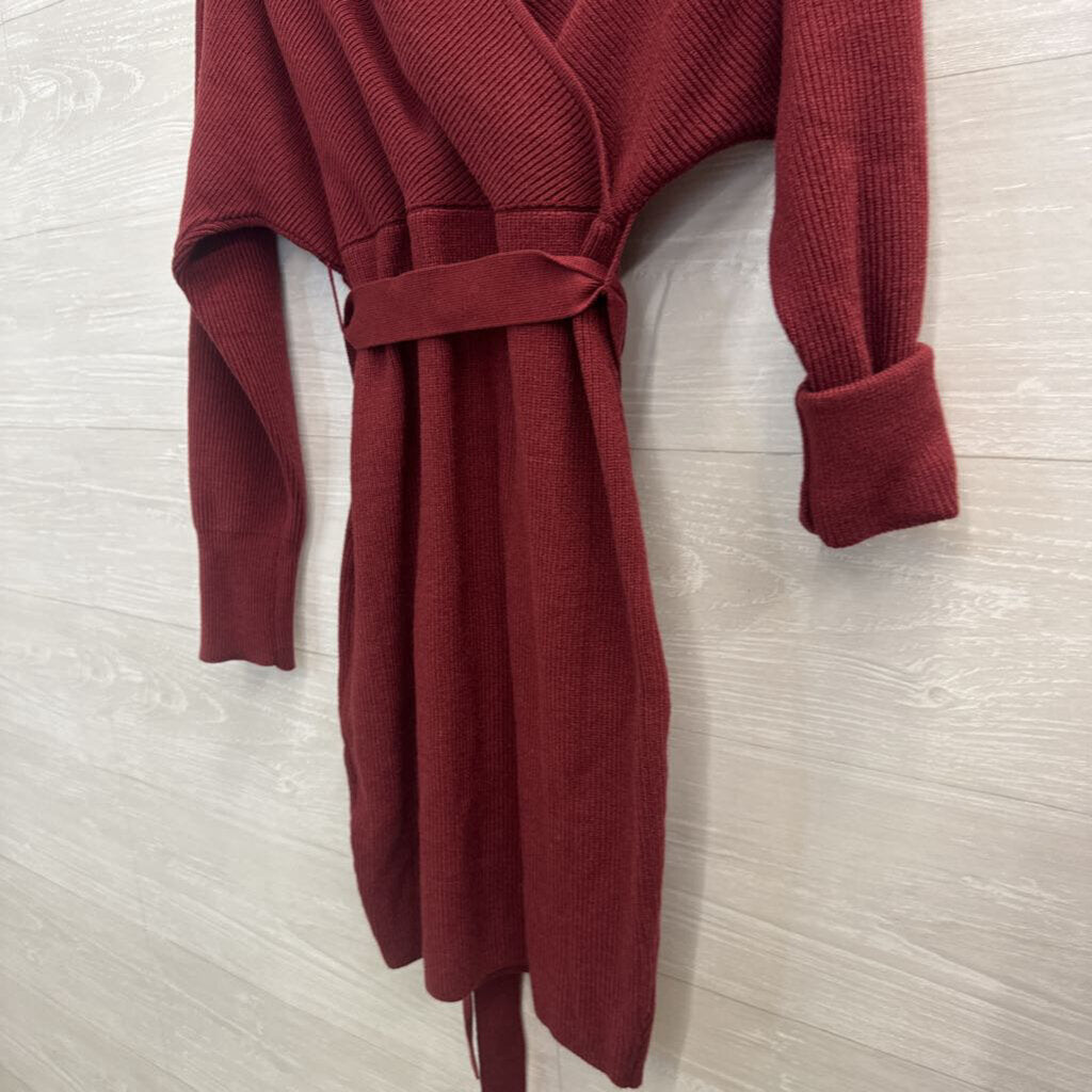 Zesica Burgundy Ribbed Long Sleeve Dress Medium