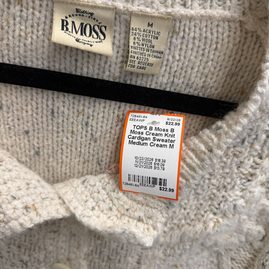 B Moss Cream Knit Cardigan Sweater Medium