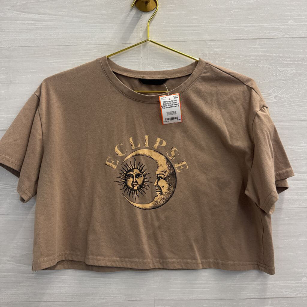 Brown Cropped Eclipse Short Sleeve Top Small