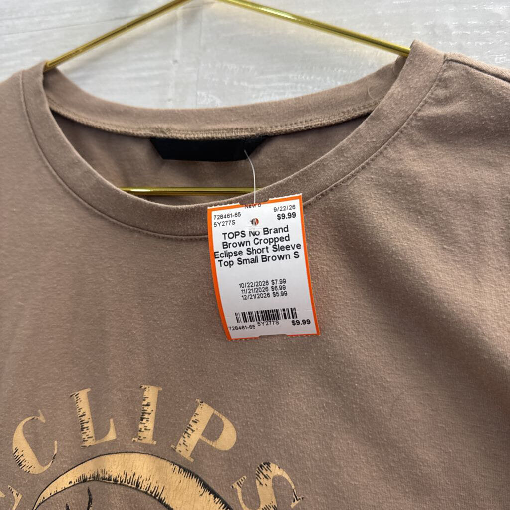 Brown Cropped Eclipse Short Sleeve Top Small
