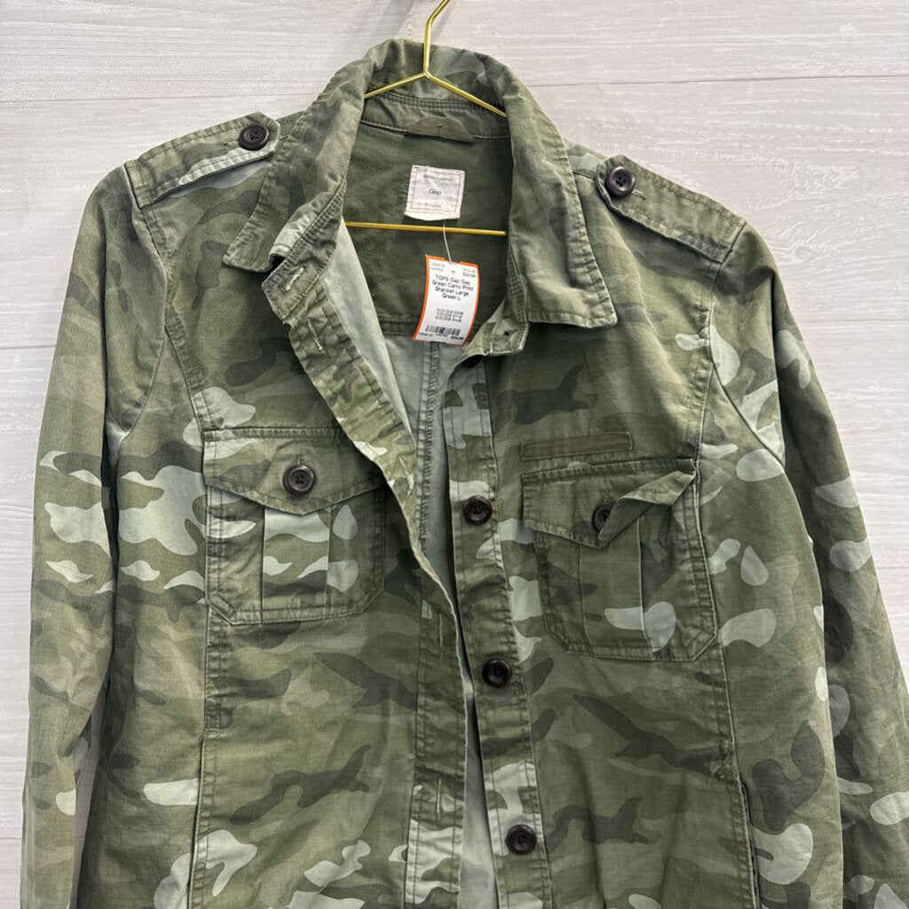 Gap Green Camo Print Shacket Large