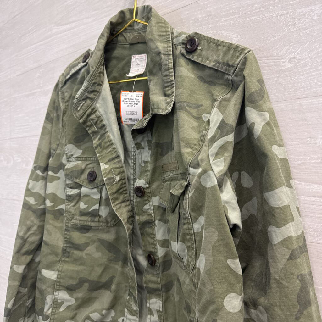 Gap Green Camo Print Shacket Large