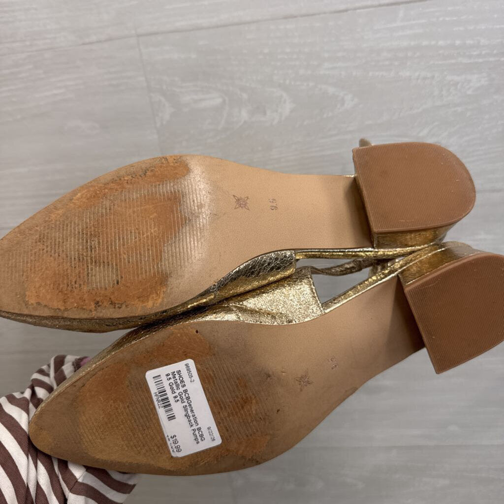 BCBG Metallic Gold Slingback Pumps 9.5