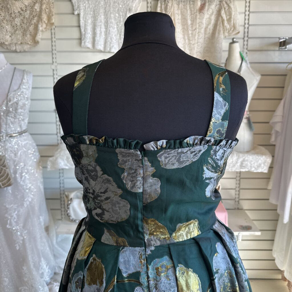 Jessakae Green Metallic Floral Print Long Formal Dress 3X