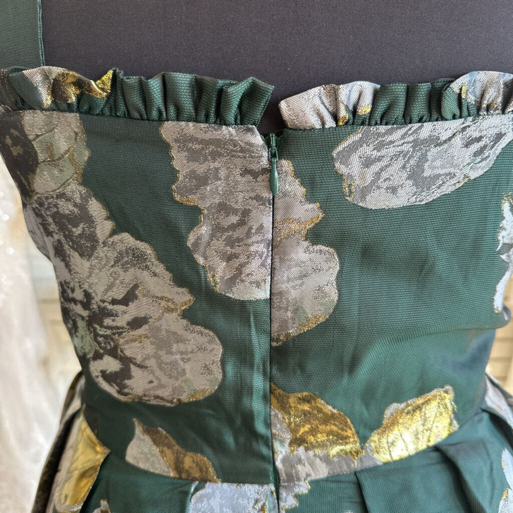 Jessakae Green Metallic Floral Print Long Formal Dress 3X