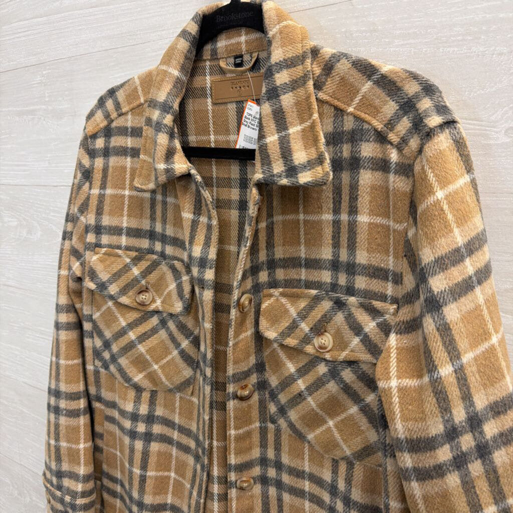 Blank NYC Brown/ Grey Plaid Shacket Small