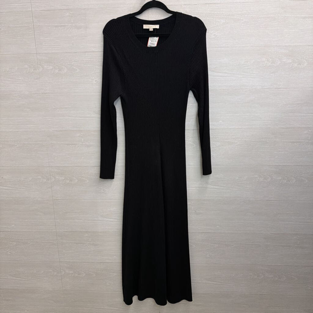 Loft Black Ribbed Knit Long Sleeve Maxi Dress Extra Large