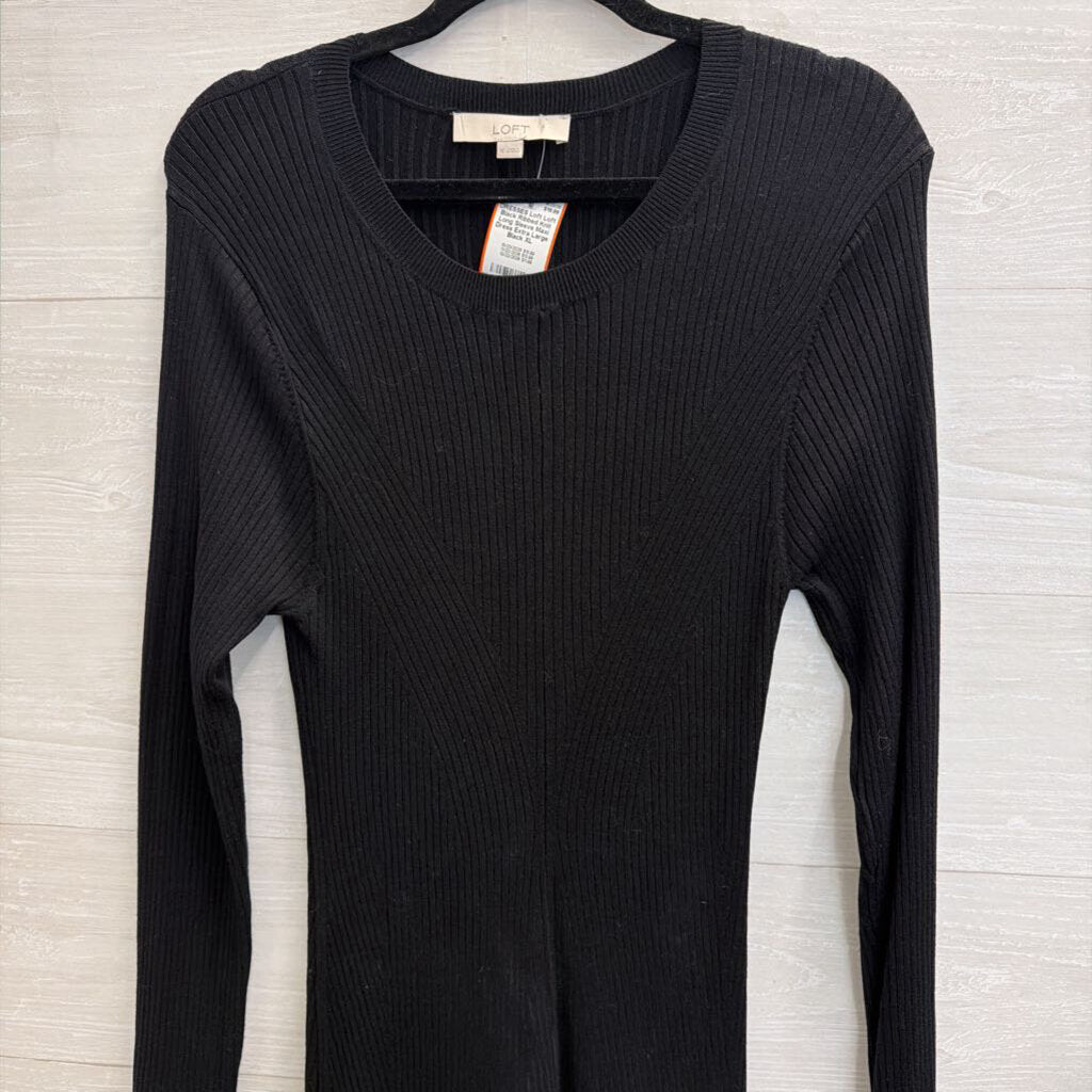 Loft Black Ribbed Knit Long Sleeve Maxi Dress Extra Large