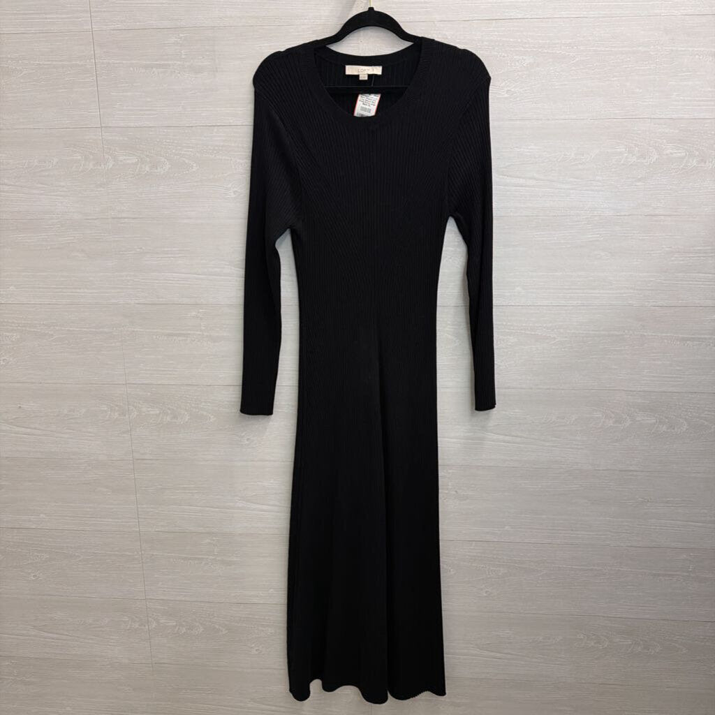 Loft Black Ribbed Knit Long Sleeve Maxi Dress Extra Large