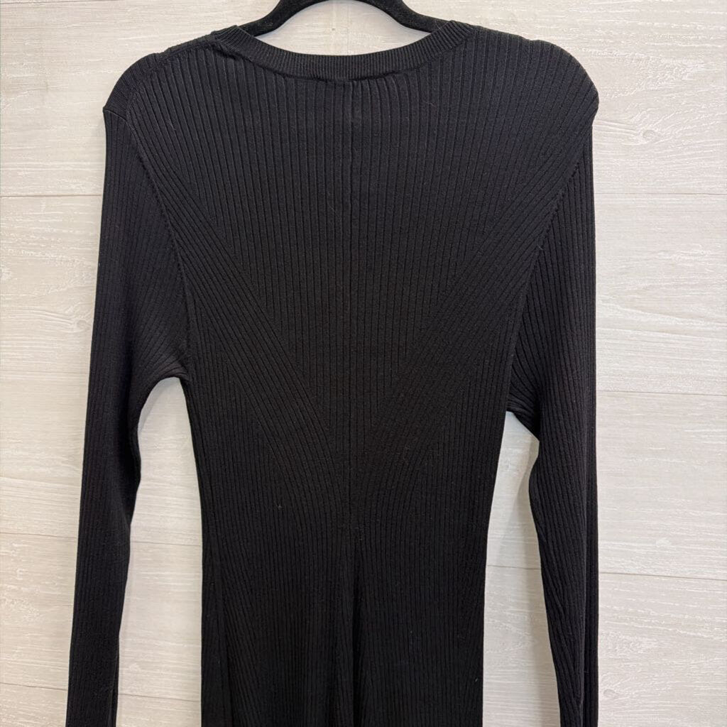 Loft Black Ribbed Knit Long Sleeve Maxi Dress Extra Large