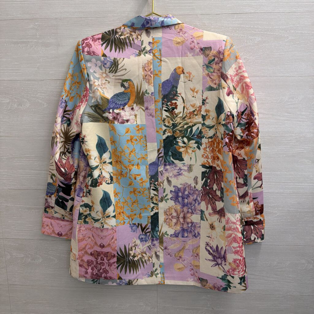 Krush Kandy Multi Color Floral Print Blazer Jacket Large