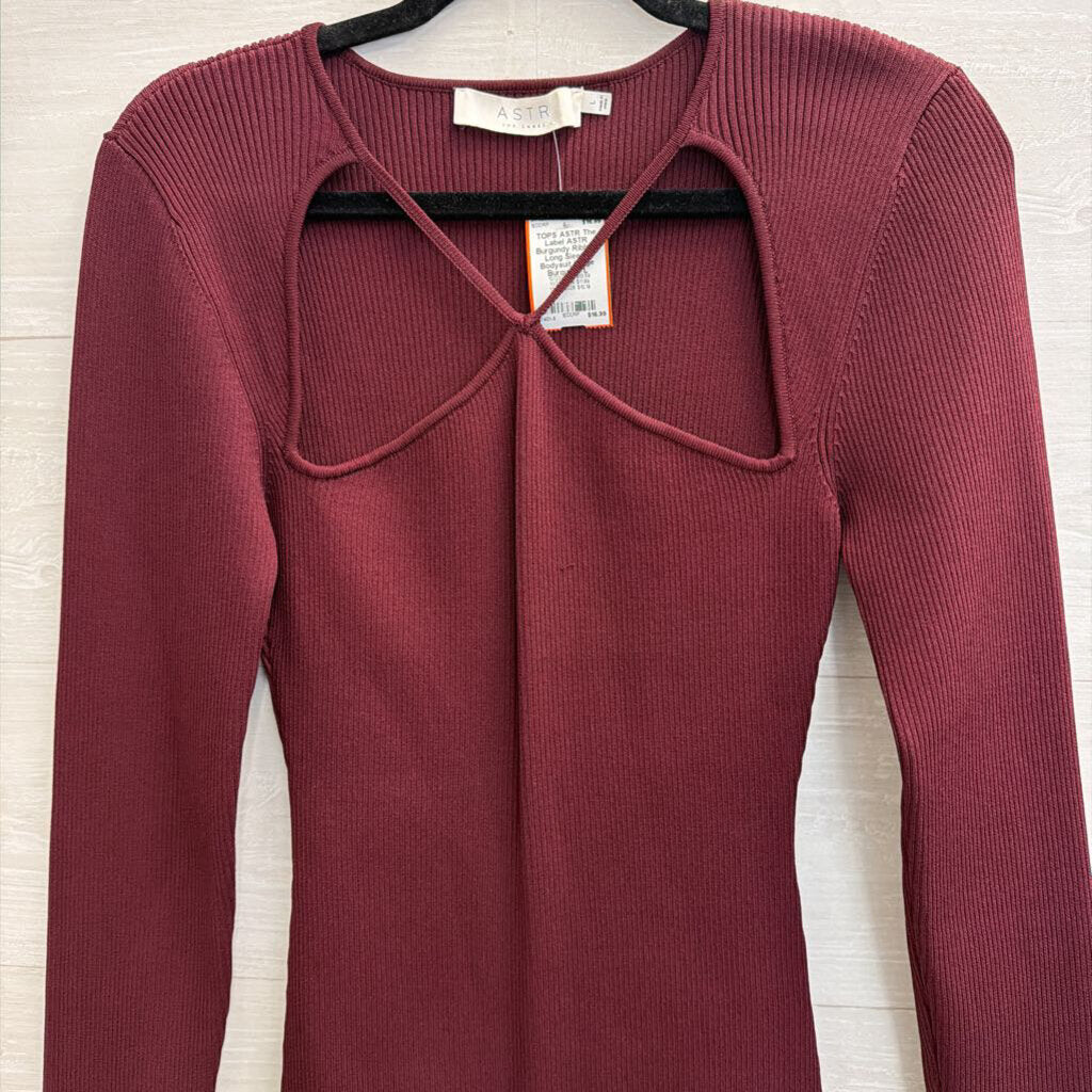 ASTR Burgundy Ribbed Long Sleeve Bodysuit Large