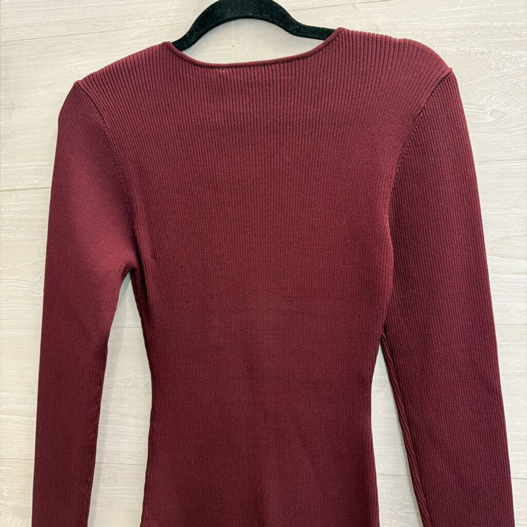 ASTR Burgundy Ribbed Long Sleeve Bodysuit Large