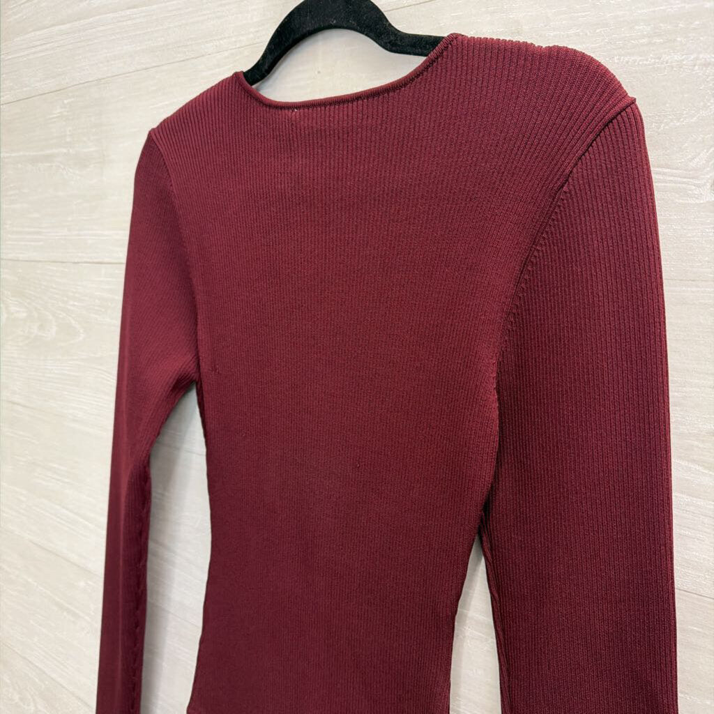 ASTR Burgundy Ribbed Long Sleeve Bodysuit Large