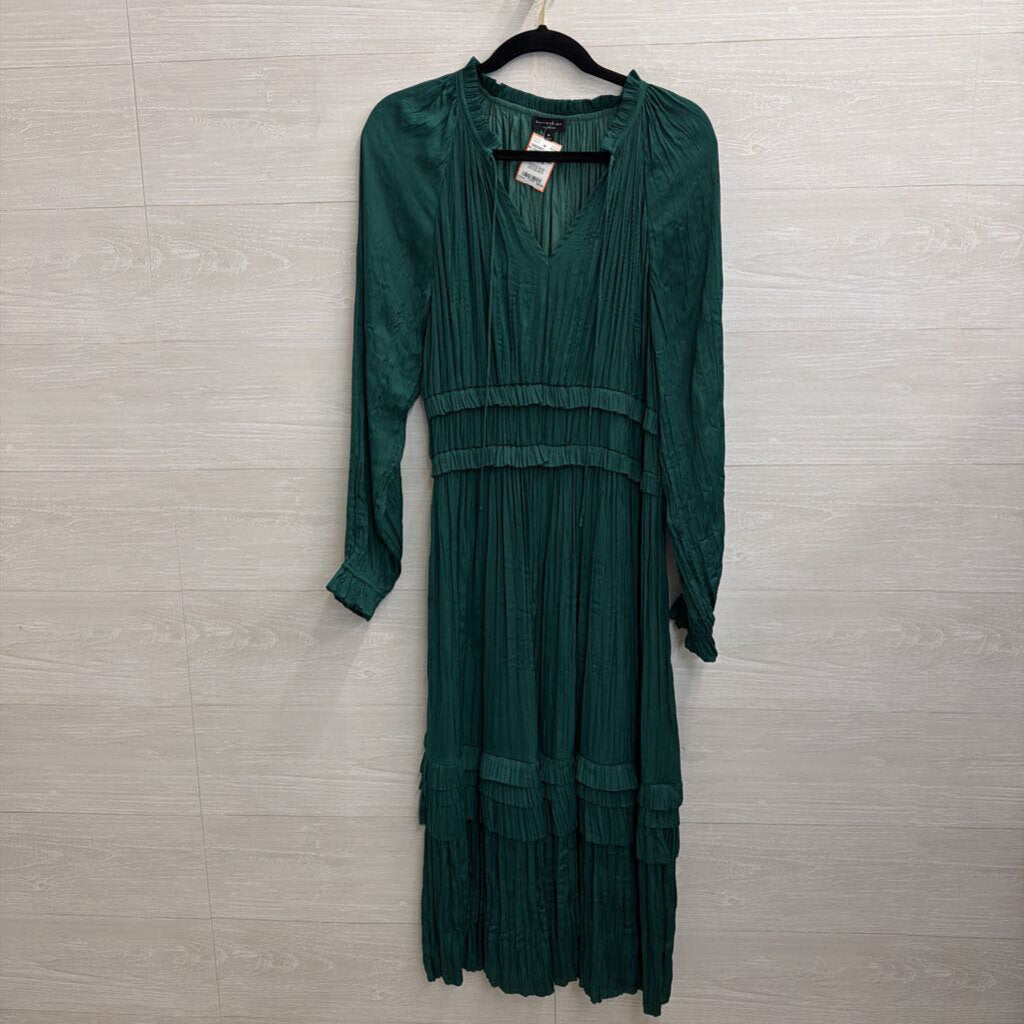 Current Air Green Silky Long Sleeve Midi Dress Medium