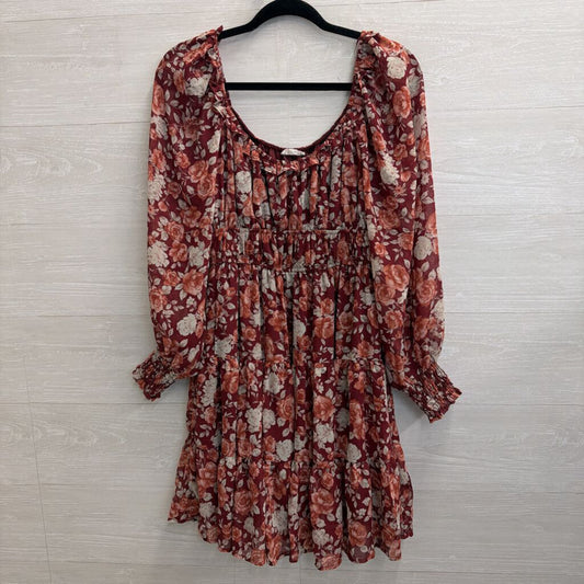 By The River Red/ Multi Floral Print Long Sleeve Dress Medium