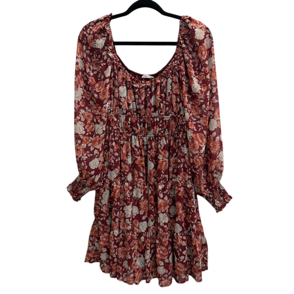 By The River Red/ Multi Floral Print Long Sleeve Dress Medium