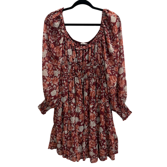 By The River Red/ Multi Floral Print Long Sleeve Dress Medium