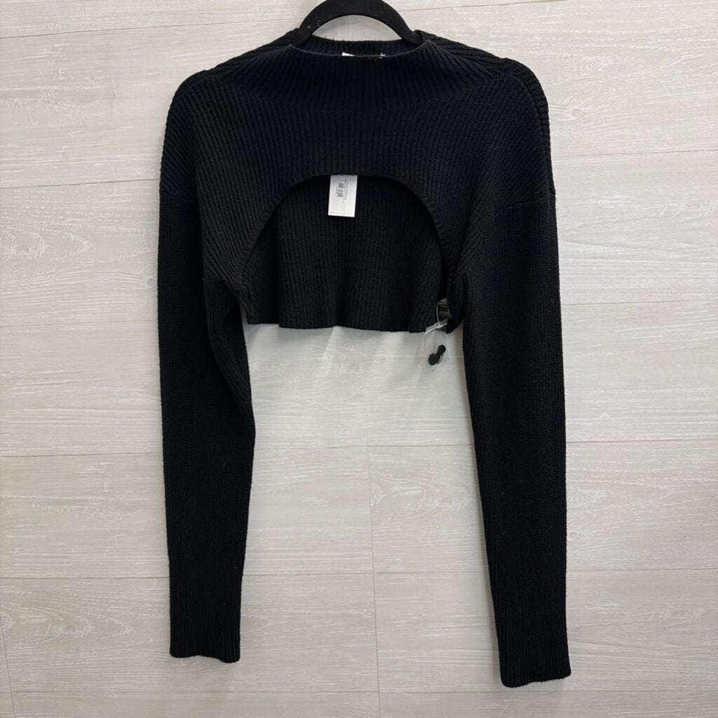 Steve Madden Black Ribbed Knit Cropped Open Sweater Medium
