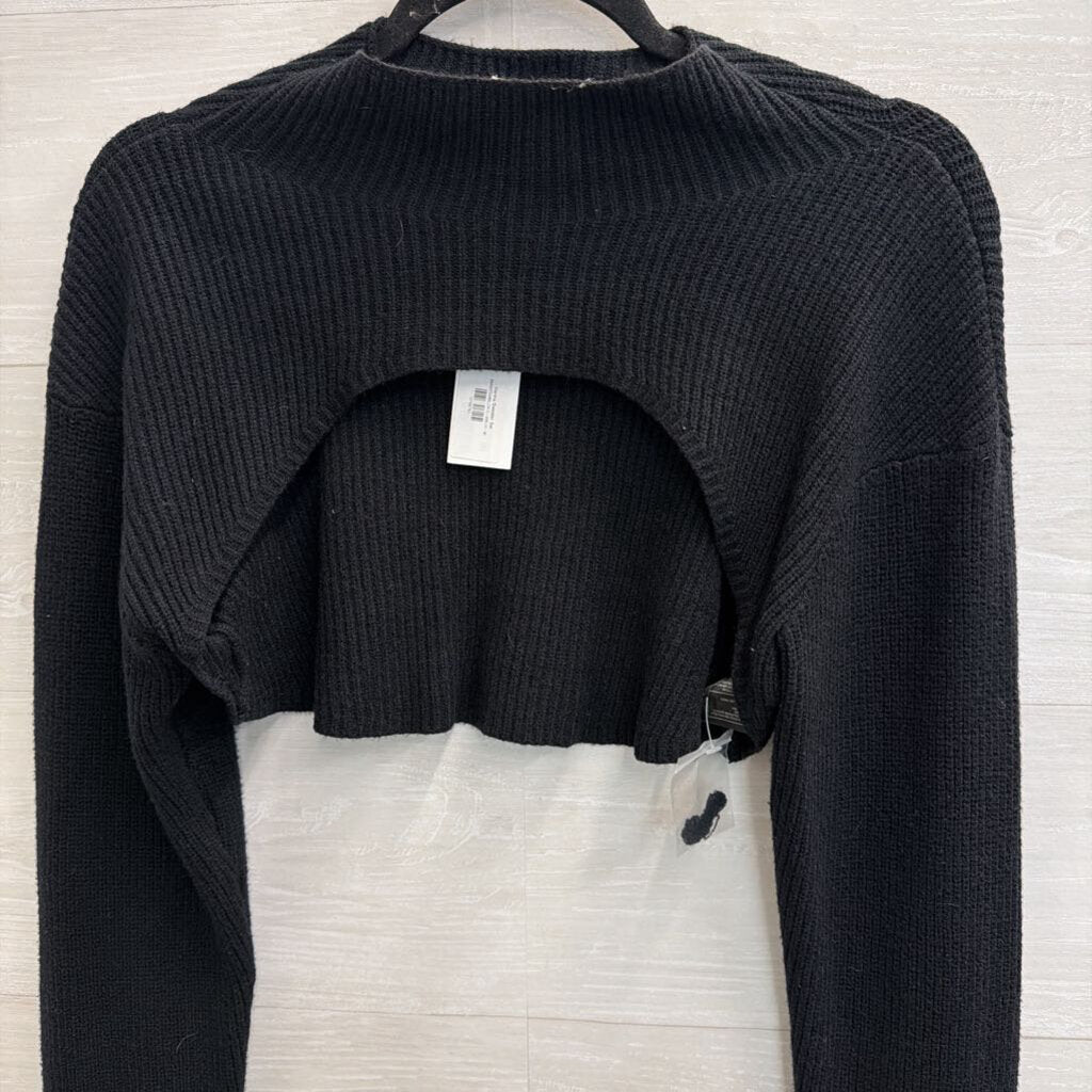 Steve Madden Black Ribbed Knit Cropped Open Sweater Medium