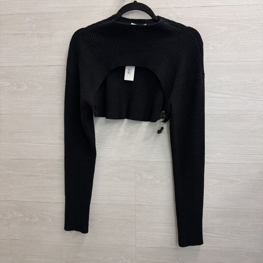 Steve Madden Black Ribbed Knit Cropped Open Sweater Medium