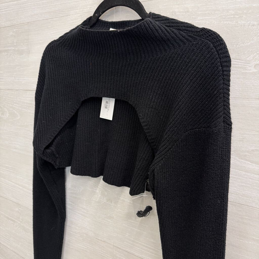 Steve Madden Black Ribbed Knit Cropped Open Sweater Medium