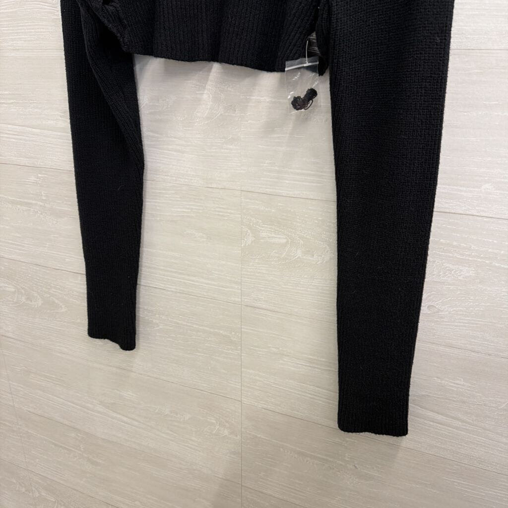 Steve Madden Black Ribbed Knit Cropped Open Sweater Medium