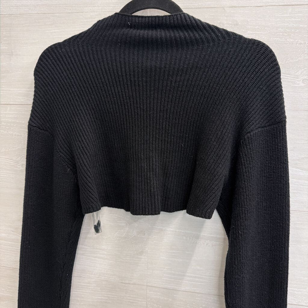 Steve Madden Black Ribbed Knit Cropped Open Sweater Medium