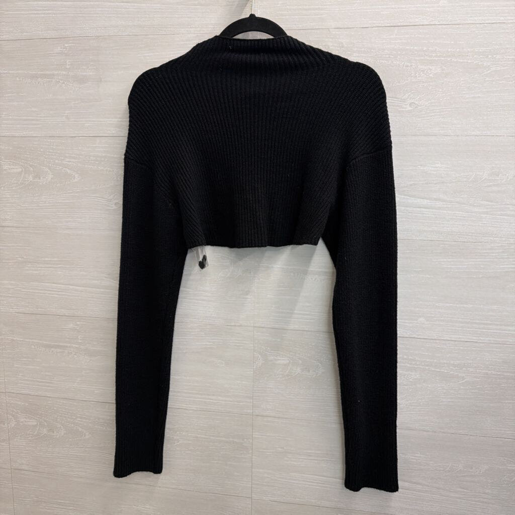 Steve Madden Black Ribbed Knit Cropped Open Sweater Medium