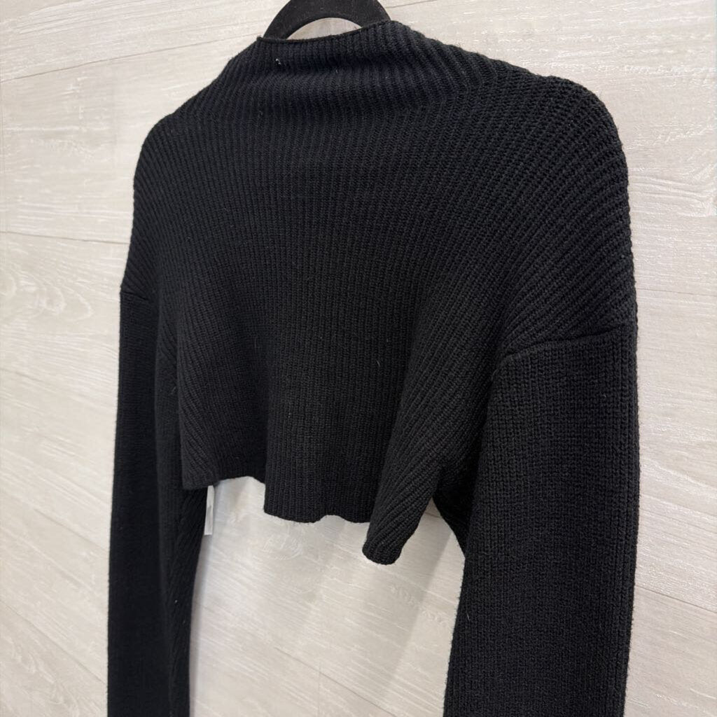 Steve Madden Black Ribbed Knit Cropped Open Sweater Medium