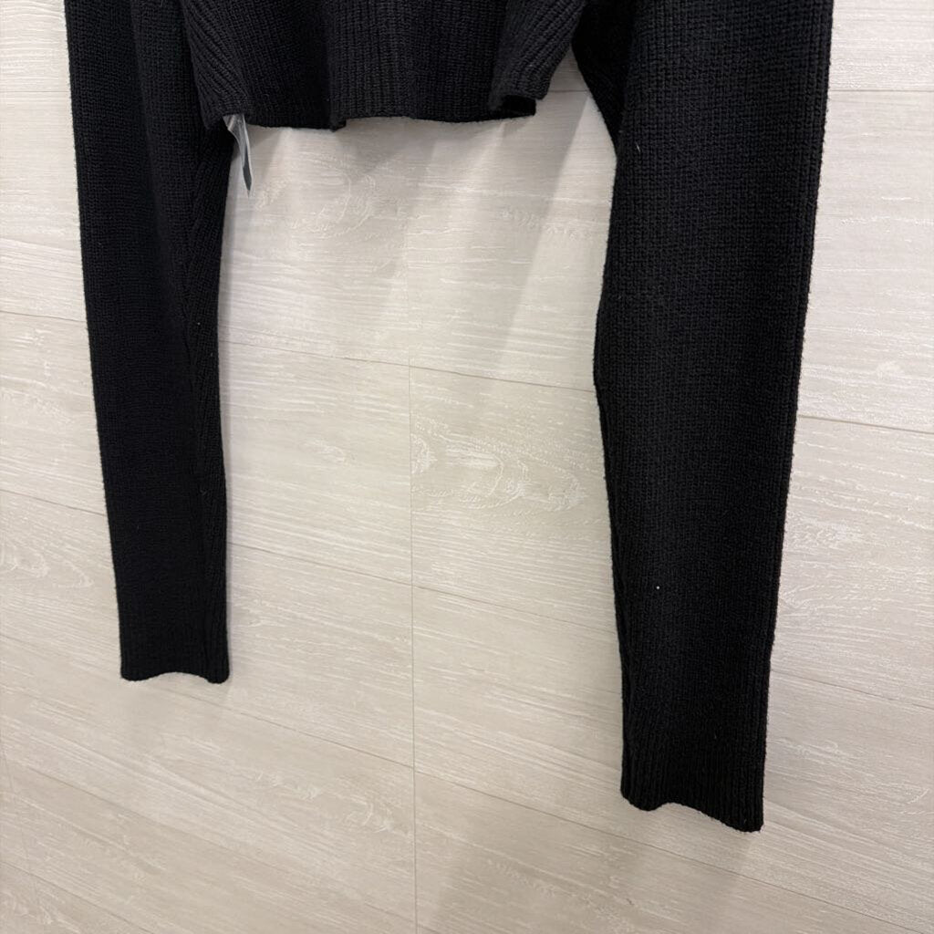 Steve Madden Black Ribbed Knit Cropped Open Sweater Medium