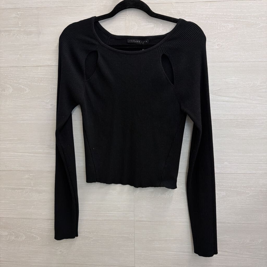 Endless Rose Black Cropped Long Sleeve Top Medium