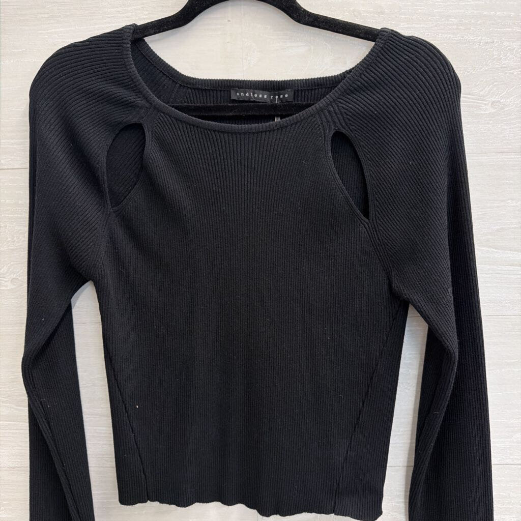 Endless Rose Black Cropped Long Sleeve Top Medium