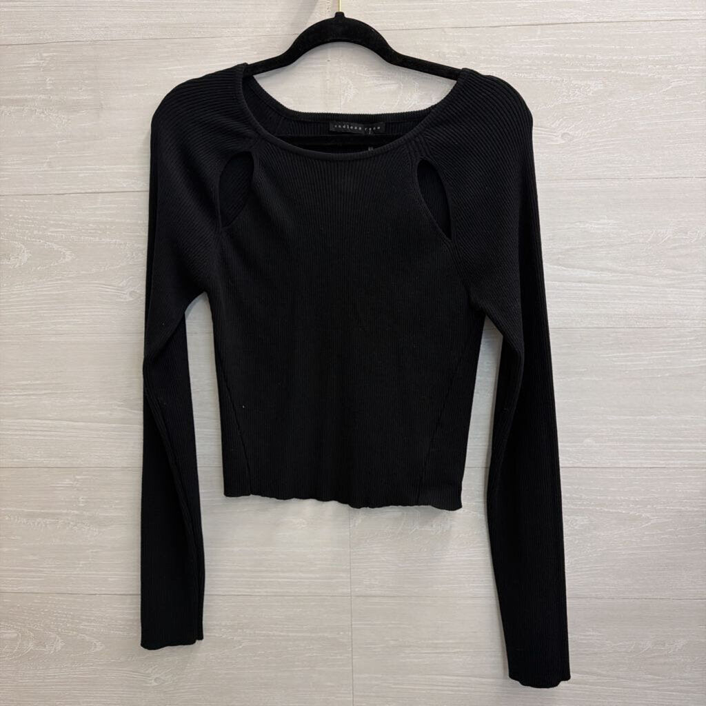 Endless Rose Black Cropped Long Sleeve Top Medium