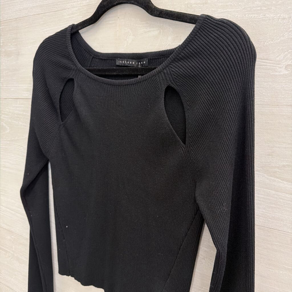 Endless Rose Black Cropped Long Sleeve Top Medium