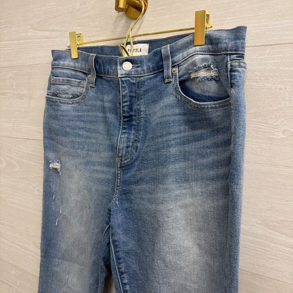 Pistola Light Wash Frayed Hem Mom Jeans 29