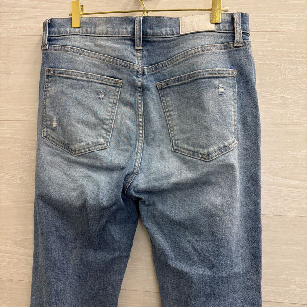 Pistola Light Wash Frayed Hem Mom Jeans 29