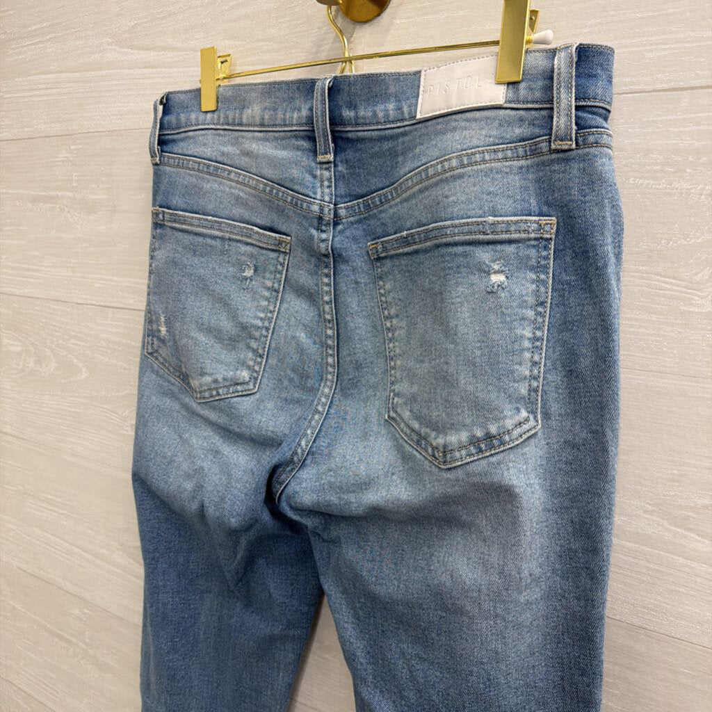 Pistola Light Wash Frayed Hem Mom Jeans 29