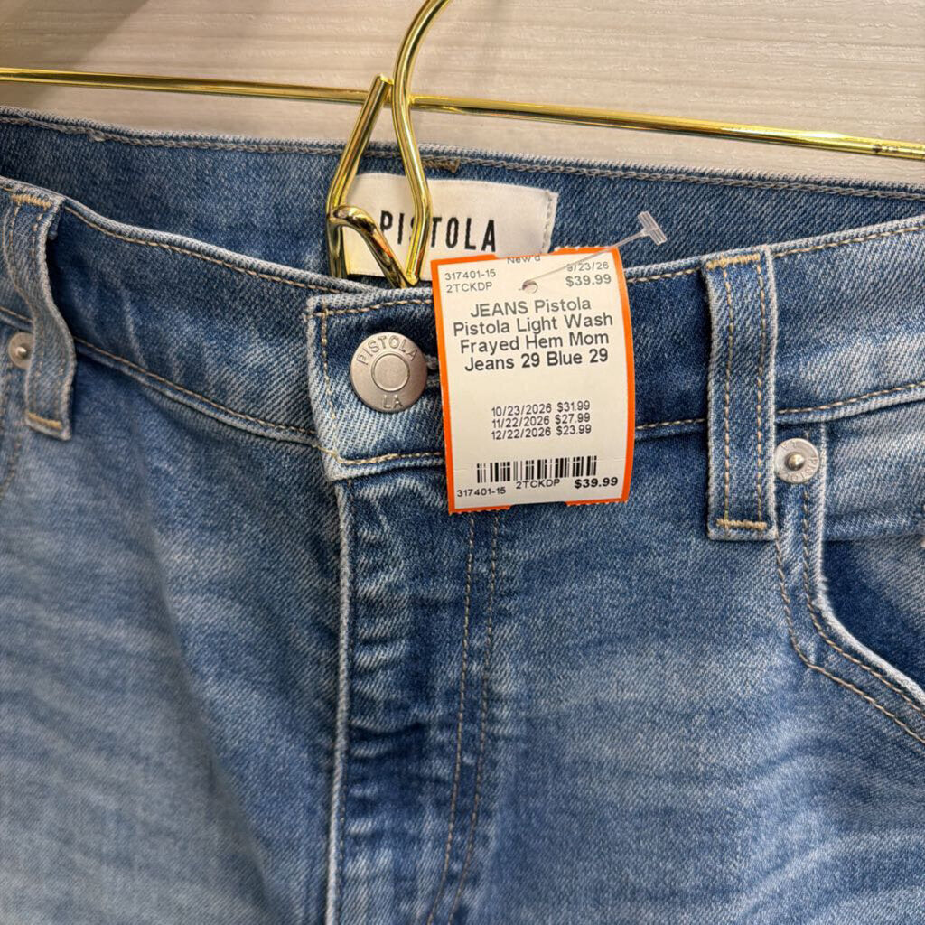 Pistola Light Wash Frayed Hem Mom Jeans 29