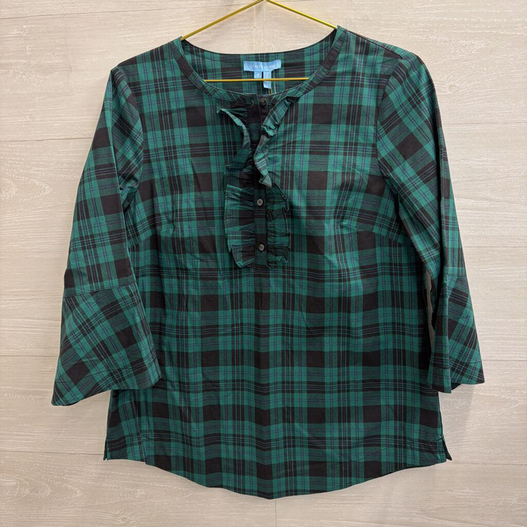 Draper James Green/ Navy Plaid Long Sleeve Top Small
