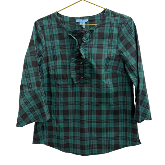 Draper James Green/ Navy Plaid Long Sleeve Top Small