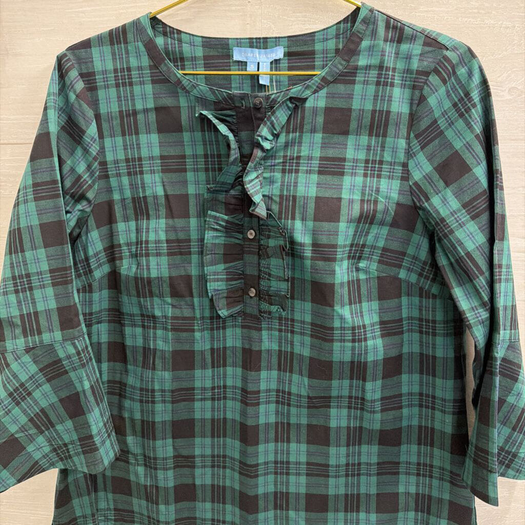 Draper James Green/ Navy Plaid Long Sleeve Top Small